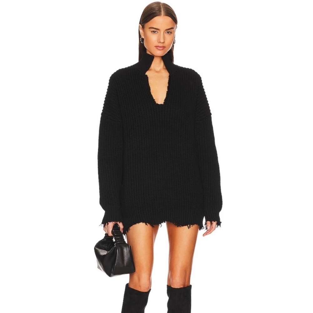 Simon Miller Kree Distressed‎ Sweater Dress in Black.